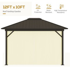10&prime; x 12&prime; Cream Hardtop Gazebo, Mesh, Curtains, Steel Roof, Aluminum Frame