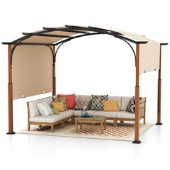 10 x 12 FT Patio Retractable Pergola w/ Retractable Canopy Wood Looking Posts