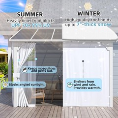 Wall Mounted Hardtop Gazebo Lean to Metal Pergola with Curtains Netting Patio