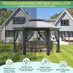 Pop Up Gazebo Hexagonal Outdoor Canopy Tent with Mosquito Netting dual vent roof