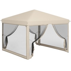 Outdoor Gazebo Canopy 9.7&prime; x 9.7&prime; Pop Up Party Tent Mesh Net Patio Beige