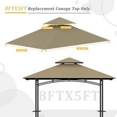Grill Gazebo Replacement Canopy Top – 5&rsquo;x8&prime; Outdoor BBQ Tent Roof Cover Khaki
