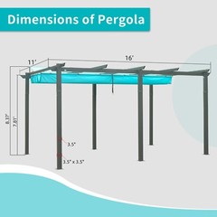 11X16ft Outdoor Retractable Pergola w/Canopy Aluminum Grill Gazebo (Lake Blue)