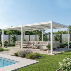 Domi 12x24FT Metal Louvered Pergola W/Adjustable Roof&Drainage System,White