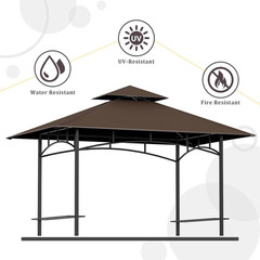 5x8FT Grill Gazebo Replacement Canopy Top Brown Double Tier BBQ Shelter Cover