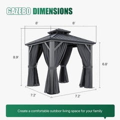 Aluminum Frame Hardtop Gazebo Double Galvanized Steel Roof with Netting Curtains
