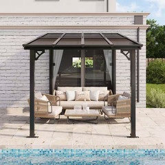 8 Ft. X 10 Ft. Wall-Mounted Sloped Roof Hardtop Gazebo with Polycarbonate Panels