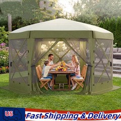 Gazebo Screen Tent 12x12FT 6-Sided Removable Canopy Bite-Proof Mesh Green