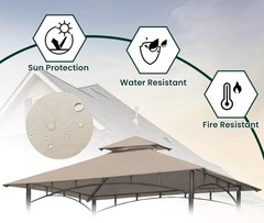 5×8 Ft Grill Gazebo Replacement Canopy Top Cover For Model L-GG001PST-F Khaki
