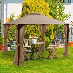 10×12 Ft Patio Gazebo W/ Netting Outdoor Gazebo W/ Double Vented Roof Mesh