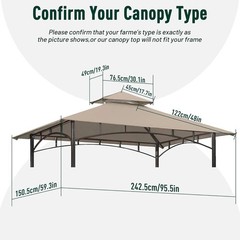 5×8 Ft Grill Gazebo Replacement Canopy Top Cover For Model L-GG001PST-F Khaki