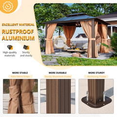 10 x 12 ft Hardtop Gazebo with Nettings and Curtains, Steel Double Roof Gazebo