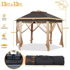 13&prime; x 13&prime; Double Roof Outdoor Patio Gazebo Pop Up Canopy Tent with Mesh Netting