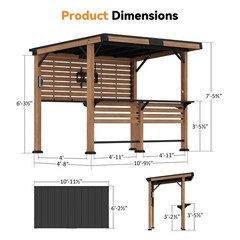 Outdoor Cedar Wood Grill Gazebo Bar 6&prime; X 12&prime; with TV Mount &USB-C Charging Ports