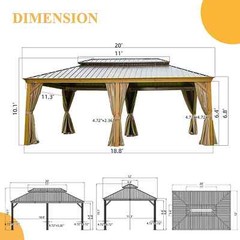Domi 12&prime; x 20&prime; Outdoor Hardtop Gazebo Aluminum Wood Grain Frame w/Sidewalls
