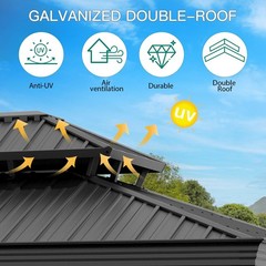 Hardtop Gazebo 12×20 FT Outdoor Heavy Duty Double Metal Roof Curtain