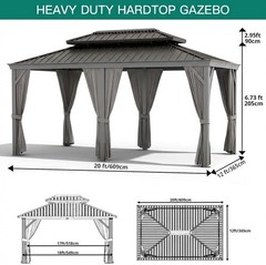 Hardtop Gazebo 12×20 FT Outdoor Heavy Duty Double Metal Roof Curtain