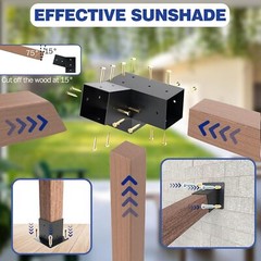 15° 3-Way Slanted Roof Pergola Bracket Set, Powder-Coated Roof Wall Mount 4&Prime;x4&Prime;