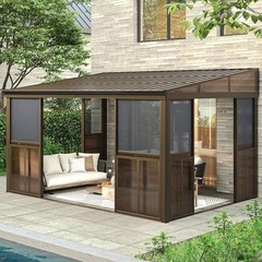 EROMMY 10&prime; x 14&prime; Sunroom, Wall Mounted Gazebo – Steel Roof – Aluminum Frame