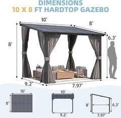 Large Wall-Mounted Lean to Gazebo Pergola with Curtains and Netting 6 Size