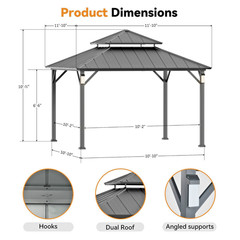 Modern Shade The Horizon Permanent Hardtop Gazebo 12&prime; x 12&prime; w/ 4 LED Lights