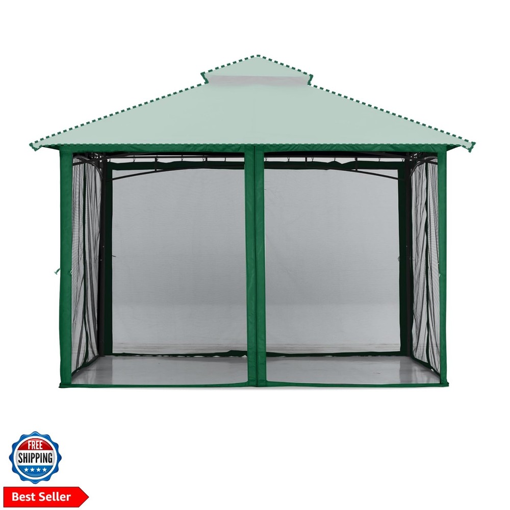 Patio Gazebo Mosquito Netting Screen Walls 10×12, Forest Green
