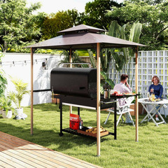 8 Ft. X 5 Ft. Natural Wood Grill Gazebo, Double Tiered Outdoor BBQ Gazebo with 2