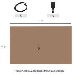 9.84&prime; x 9.84&prime; Gazebo Sidewall Set with Hooks/C-Rings, Brown