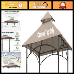 Outdoor BBQ Grill Gazebo Canopy Roof Replacement, 5&prime; x 8&prime; Durable Cover, Khaki