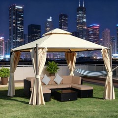 10&prime; x 10&prime; Steel Outdoor Patio Gazebo with Polyester Privacy Curtains
