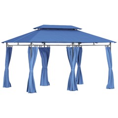 Outsunny 10&prime; x 13&prime; Double Roof Patio Gazebo with Curtains, Dark Blue