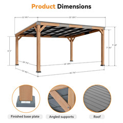 Outdoor 12&prime; x 16&prime; Cedar Wood Gazebo Pavilion With Hardtop Steel Slope Roof