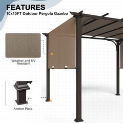 EAGLE PEAK 10×10 Outdoor Pergola Canopy with Retractable Textilene Canopy Shade