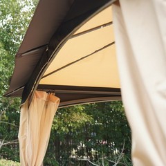 10×12&prime; Outdoor Patio Gazebo with Netting and Curtain 2-Tier Soft Top Canopy Roof