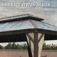Domi 14x24Ft Hardtop Gazebo Double Roof w/Curtain&Netting,Built-in gutter system