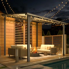 Patio Metal Pergola Gazebo Wall-Mounted Shelter Rectangle SunShade W/ Hard Top