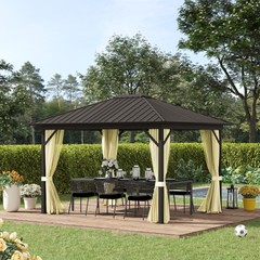 10&prime; x 12&prime; Hardtop Gazebo, Mesh, Curtains, Steel Roof, Aluminum Frame, Cream