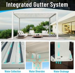 Domi Outdoor 10X13FT White Louvered Pergola w/Adjustable Roof, Aluminum Frame