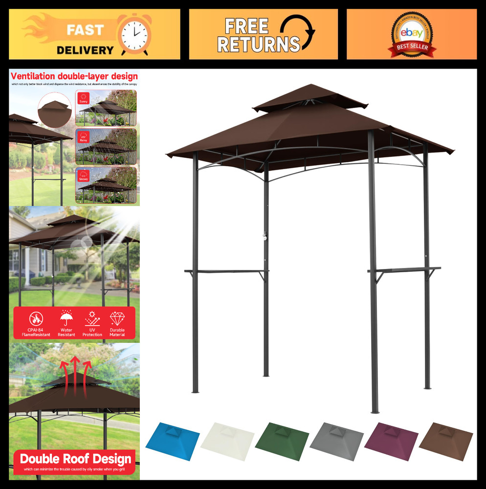 Outdoor BBQ Grill Gazebo Replacement Canopy Top – 5&prime; x 8&prime; Waterproof Double Tier