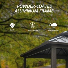 Domi Aluminum Grill BBQ Gazebo 8&prime; × 6&prime; Metal Frame w/Shelves Tables (Brown)