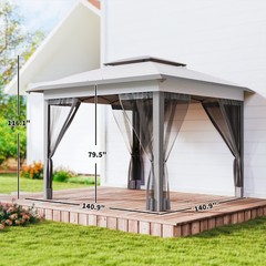 Gray 12&prime; x 12&prime; Backyard Party Cabana Gazebo, with 3 Level Adjustable Height
