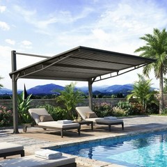 Domi 12&rsquo;x10&rsquo;Metal Gazebo,Freestanding Hardtop Canopy for Patio&Poolside,Grey