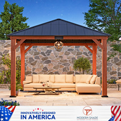 Cedar Wooden Gazebo 12&prime; x 12&prime; Galvanized Steel Hardtop Roof for Garden,Backyard