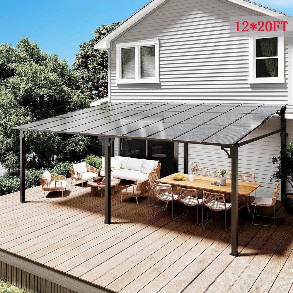NEW🔥12x20ft Hardtop Sloping Pitched Roof Gazebo Pergola, Patio Covers For Patio