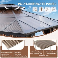 10×12 Hardtop Gazebo Double PC Roof Canopy W/Curtains and Net,Aluminum Frame