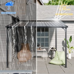 10x10FT Outdoor Pergola Lean to Wall-Mounted Carport Galvanized Steel for Garden
