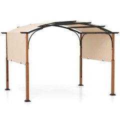 10 x 12 FT Outdoor Retractable Pergola w/ Retractable Canopy Wood Looking Posts