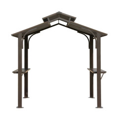 Domi Hardtop Double Roof Grill Gazebo 8x5FT w/Galvanized Steel,Side Shelves