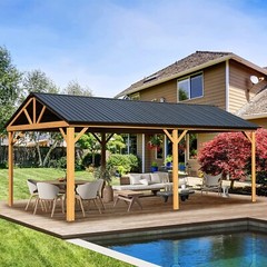 Domi 12&prime; x 20&prime; Outdoor Hardtop Gazebo Wood Grain Aluminum Teaked Frame