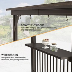 Domi Outdoor 6.5x12FT Hardtop Grill Gazebo w/2 Side Shelves &Ceiling Hook,Brown